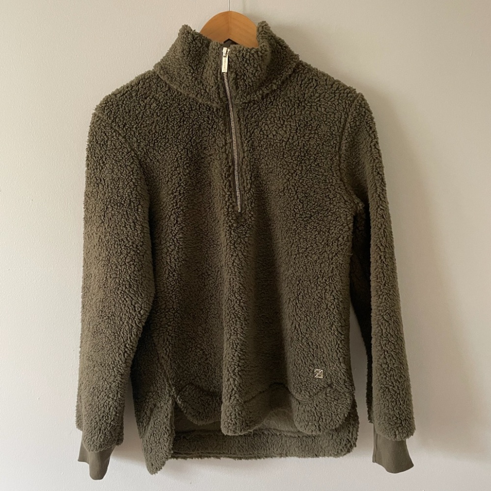 Calvin Klein Olive Green Quarter Zip Sherpa Jacket NWOT
